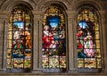 Religious scene the Anointing of Jesus on stained glass window