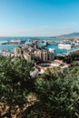 Malaga / Spain - October 2019: Aerial cityscape. View from above, captured at a famous viewpoint. Overlooking the whole town: bull Royalty Free Stock Photo