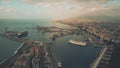 MALAGA, SPAIN - SEPTEMBER 27, 2018. Aerial view of city seaport Royalty Free Stock Photo