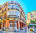 The edifice with corner facade, Malaga, Spain Royalty Free Stock Photo
