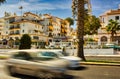 Malaga, Spain - September 01, 2015: Motion blurred traffic in the busy city on a sunny summer time located in Costa del Sol Royalty Free Stock Photo