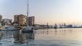 Tourists taking a Ride on Sailing Boat in Malaga Port Buildings in Background Malaga Spain