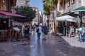 Malaga streets at early morning.Streets around seaport and Malaga Marques de Larios street