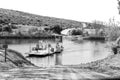 Ferry over the Breede River at Malagas. Monochrome Royalty Free Stock Photo