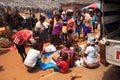 Malagasy peoples on big colorful rural Madagascar marketplace