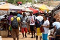 Malagasy peoples on big colorful rural Madagascar marketplace