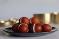 Malai Gulab Jamun. Gulab Jamun sandwich with milk cream filling. Fusion of Indian sweet dessert, golden brown, soft, and soaked in Royalty Free Stock Photo