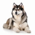 Malamute close up portrait isolated on white background. Cute pet, loyal friend, Royalty Free Stock Photo