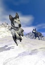 Malamute dogs in the mountain - 3D render Royalty Free Stock Photo