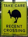 A warning sign to motorist asking for care to be taken due to Cassowaries in th Royalty Free Stock Photo