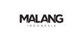 Malang in the Indonesia emblem. The design features a geometric style, vector illustration with bold typography in a modern font.