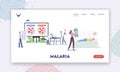 Malaria Landing Page Template. Scientists Characters Learning Malaria Sickness. Tiny Doctor at Huge Infographics