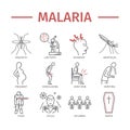 Malaria line icon Infographics. Symptoms, Vector signs for web graphics.