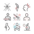 Malaria line icon. Infographics. Symptoms, Vector signs for web graphics.