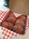 Half dozen Hawaiian Portuguese malasadas. Fried round donuts with granulated sugar Royalty Free Stock Photo