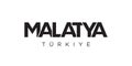 Malatya in the Turkey emblem. The design features a geometric style, vector illustration with bold typography in a modern font.