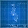 Malawi blueprint map template with capital city.