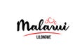 Malawi country with red love heart and its capital Lilongwe creative typography logo design