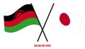 Malawi and Japan Flags Crossed And Waving Flat Style. Official Proportion. Correct Colors