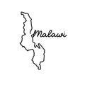 Malawi outline map with the handwritten country name. Continuous line drawing of patriotic home sign