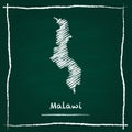 Malawi outline vector map hand drawn with chalk.