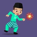 Malay boy happy playing firework in the hari raya aidilfitri Royalty Free Stock Photo