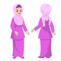 Malay hijab woman in standing poses front and back view