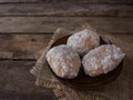 A Malay traditional dessert called Gagatas or Getas on right conner over wooden background Royalty Free Stock Photo