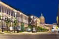 Malaya Konyushennaya street and Kazan Cathedral at night, Saint Petersburg, Russia