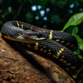 The Malayan krait (Bungarus candidus) in its natural habitat in Thailand