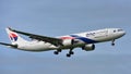 Malaysia Airlines Airbus A330 aircraft landing at Auckland International Airport Royalty Free Stock Photo