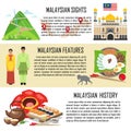 Malaysia banner set with malasian sights, features, history Royalty Free Stock Photo