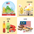 Malaysia banner set with malasian sights, features, history Royalty Free Stock Photo