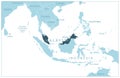 Malaysia - blue map with neighboring countries and names