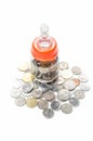 Malaysia Coins in Baby Bottle Royalty Free Stock Photo