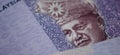 Malaysia currency of Malaysian ringgit banknotes background. Paper money of hundred ringgit notes etreme closeup. Financial