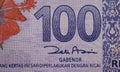 Malaysia currency of Malaysian ringgit banknotes background. Paper money of Hundred ringgit notes on etreme closeup. Financial