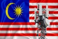 Malaysia flag, background with space for your logo - industrial 3D illustration. 5G smart mobile phone radio network antenna base