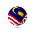 Malaysia flag button with shadow on a white background. Vector.