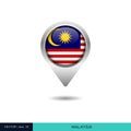 Malaysia flag map pin vector design template. Royalty Free Stock Photo