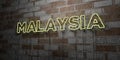 MALAYSIA - Glowing Neon Sign on stonework wall - 3D rendered royalty free stock illustration