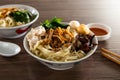 Malaysia hawker food - Pan Mee is made with a simple flour-based dough with anchovy broth