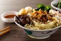 Malaysia hawker food - Pan Mee is made with a simple flour-based dough with anchovy broth