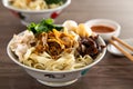 Malaysia hawker food - Pan Mee is made with a simple flour-based dough with anchovy broth