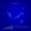 Malaysia illuminated map with glowing dots. Dark blue space background. Vector illustration