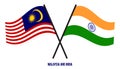 Malaysia and India Flags Crossed And Waving Flat Style. Official Proportion. Correct Colors