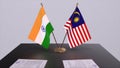 Malaysia and India national flags. Partnership deal 3D illustration, politics and business agreement cooperation