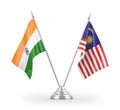 Malaysia and India table flags isolated on white 3D rendering