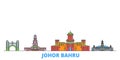 Malaysia, Johor Bahru line cityscape, flat vector. Travel city landmark, oultine illustration, line world icons