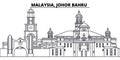 Malaysia, Johor Bahru line skyline vector illustration. Malaysia, Johor Bahru linear cityscape with famous landmarks